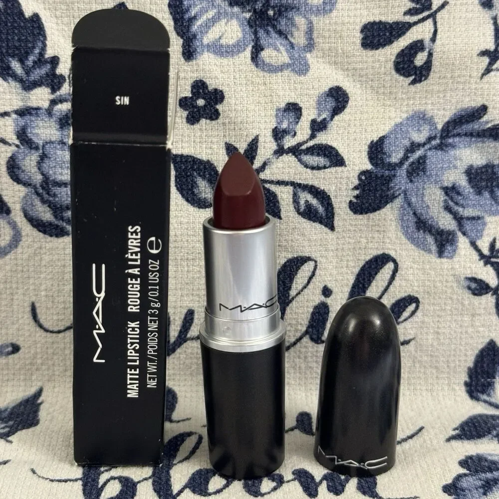 MAC Matte Lipstick Sin Deep Dark Blue Red Burgundy NIB